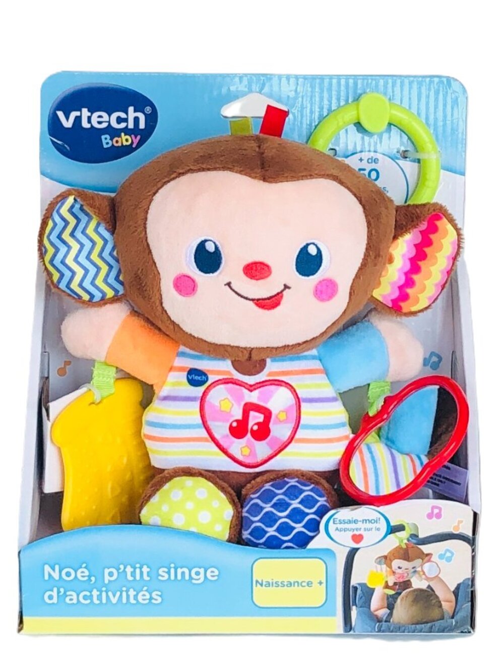 NIB VTech Cuddle and Swing Monkey Stroller w/Teether Toy Toddler Gift (French )